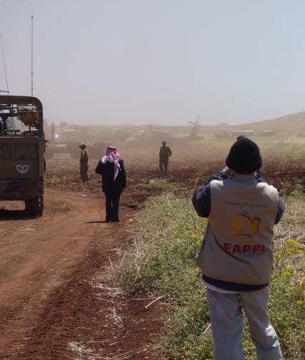 EA monitors as the army prepares for training, Tell al Khashaba, Nablus. Photo EAPPI 20/04/2015 